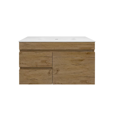 Camden 900mm Timber Wall Hung Vanity Prime Oak Left Hand Drawers - RJ Bathroom
