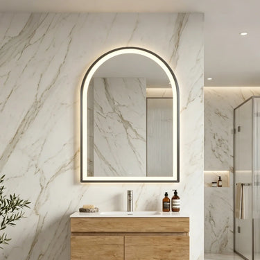 Arco 600x900mm Gun Metal arch framed led mirror