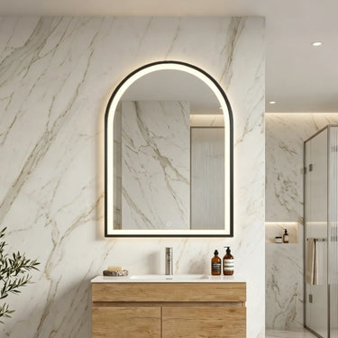 Arco 600x900mm Matte Black arch framed led mirror