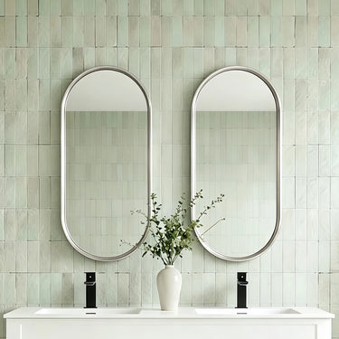 Ellips 450x900mm Brushed Nickel oval pill framed mirror