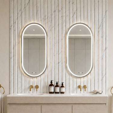 Ellips 450x900mm Brushed Nickel oval pill framed led mirror