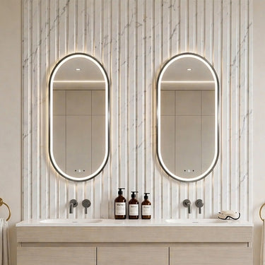 Ellips 450x900mm Gun Metal oval pill framed led mirror