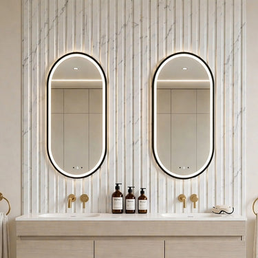 Ellips 450x900mm Matte Black oval pill framed led mirror