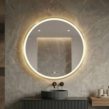 Orbis 600mm Brushed Gold round framed led mirror