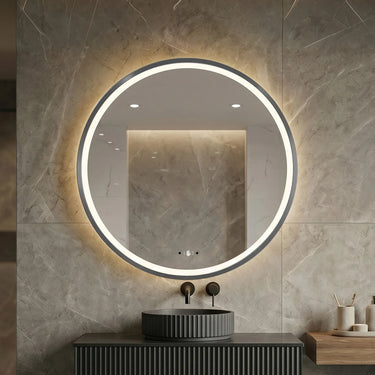 Orbis 800mm Gun Metal round framed led mirror