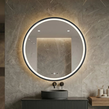 Orbis 800mm Matte Black round framed led mirror