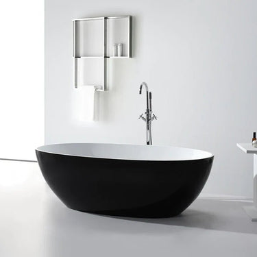 Matte Black n Matte White Freestanding Bathtub 1500/1700mm Stella Oval Round - RJ Bathroom