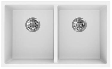 Matte White Granite Double Bowl Kitchen Sink 813x457mm - RJ Bathroom