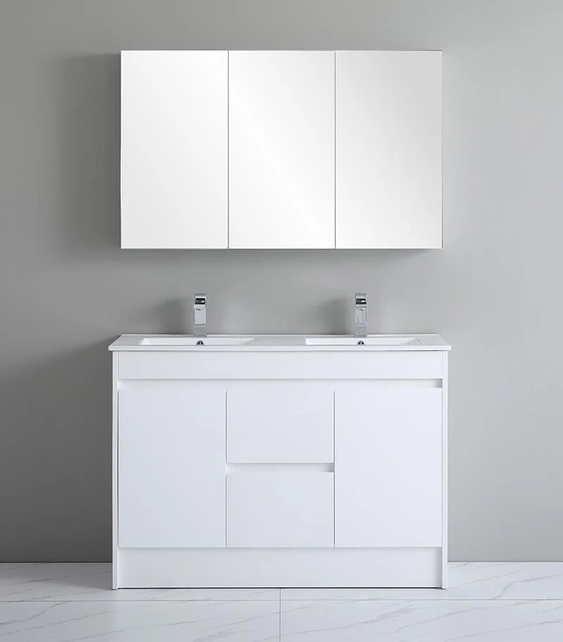 Milano PVC Waterproof Double Bowl 1200mm Vanity Carrara Stone Top - RJ Bathroom