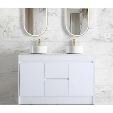 Milano PVC Waterproof Double Bowl 1200mm Vanity Carrara Stone Top - RJ Bathroom