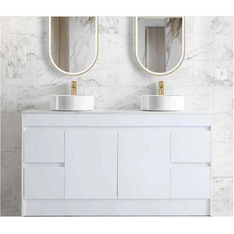 Milano PVC Waterproof Double Bowl 1500mm Vanity Carrara Stone Top - RJ Bathroom