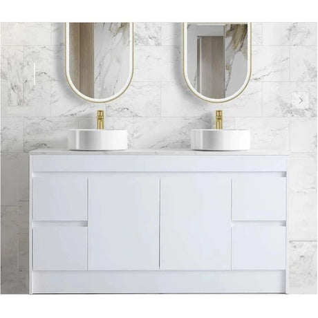 Milano PVC Waterproof Double Bowl 1500mm Vanity Carrara Stone Top - RJ Bathroom