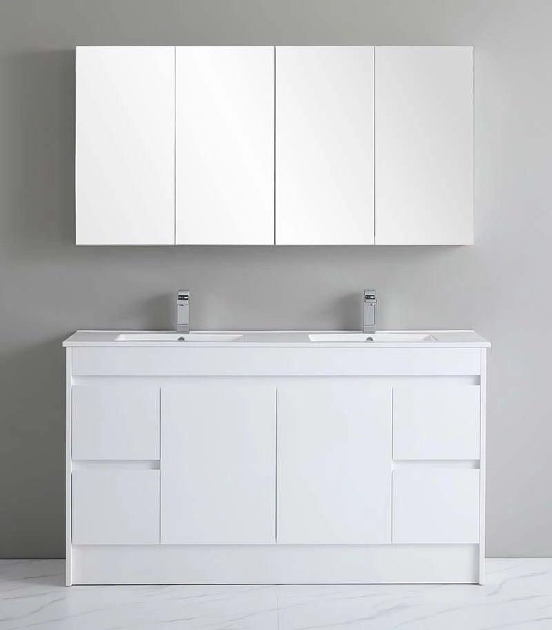 Milano PVC Waterproof Double Bowl 1500mm Vanity Carrara Stone Top - RJ Bathroom