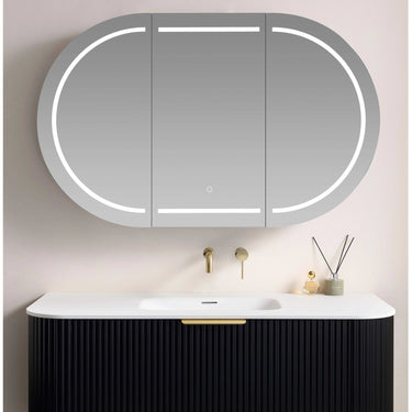 Olivia Pill Oval LED Light Shaving Cabinet Matte White 1200*750*150mm - RJ Bathroom