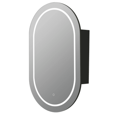 Olivia Pill Oval LED Shaving Cabinet Matte Black 450*900*150mm - RJ Bathroom