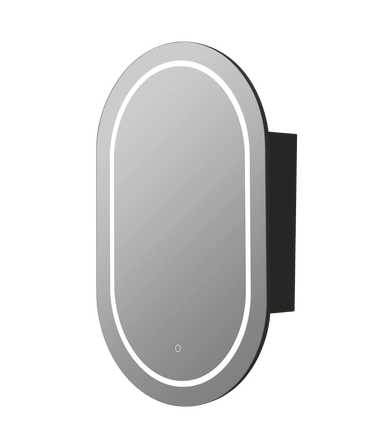Olivia Pill Oval LED Shaving Cabinet Matte Black 450*900*150mm - RJ Bathroom