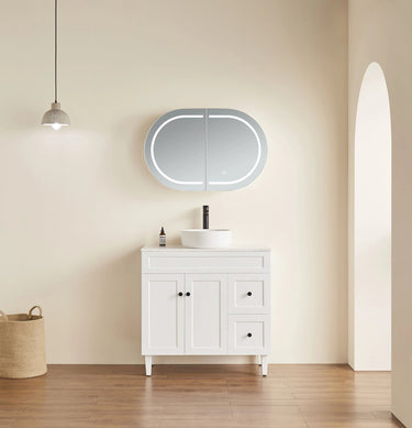 Olivia Pill Oval LED Shaving Cabinet Matte Black 900*600*150mm - RJ Bathroom