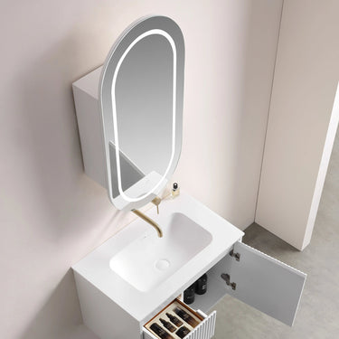 Olivia Pill Oval LED Shaving Cabinet Matte White 450*900*150mm - RJ Bathroom