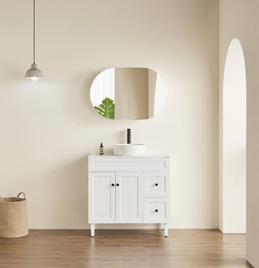 Olivia Pill Oval PVC Shaving Cabinet Mirror Matte Black 900x600mm - RJ Bathroom