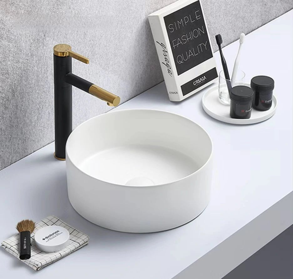 Olley Fine Ceramic 300mm Round Above Counter Matte White Basin - RJ Bathroom