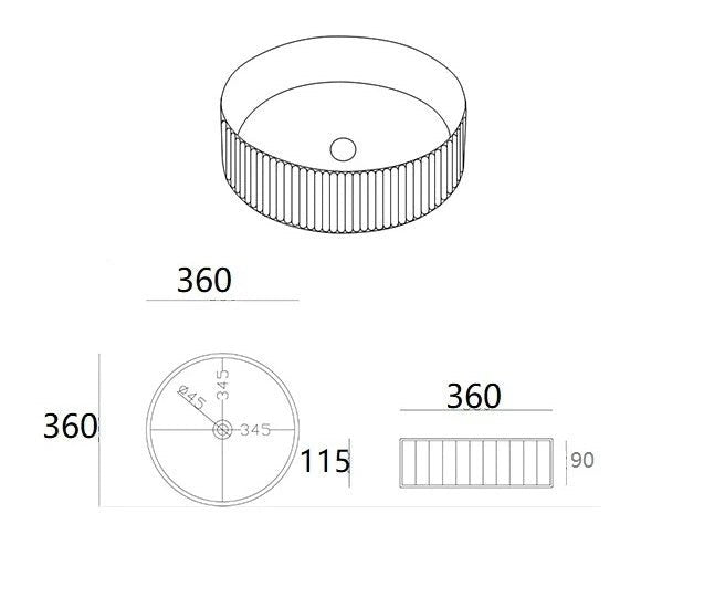Olley Fluted 360/400mm Round Above Counter Matte Black Basin - RJ Bathroom