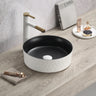 Ollia Diamond 360mm round above counter basin, matte white textured exterior with matte black bowl