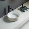 Ollia 345mm round above counter basin with gloss white bowl and clay line textured exterior