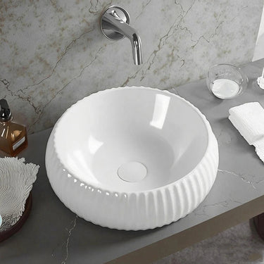 Oran Fluted Ceramic 400x400mm Above Counter Gloss White Basin - RJ Bathroom