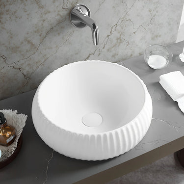 Oran Fluted Fine Ceramic 400x400mm Above Counter Matte White Basin - RJ Bathroom