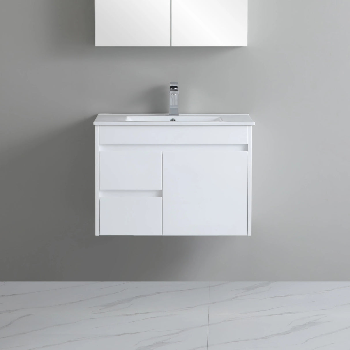 Polar PVC 750x360mm Ensuite Slim Narrow Compact Wall Hung Bathroom Vanity