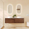 Paris Timber Look Walnut Woodmatt 1500mm wall hung vanity with brushed nickel curved lip pull handle - RJ Bathroom