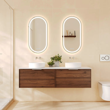 Paris Timber Look Walnut Woodmatt 1500mm wall hung vanity with brushed nickel curved lip pull handle - RJ Bathroom
