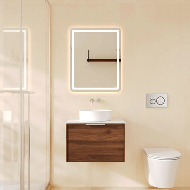 Paris Timber Look Walnut Woodmatt 600mm wall hung vanity with brushed nickel curved lip pull handle - RJ Bathroom