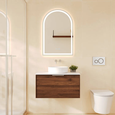 Paris Timber Look Walnut Woodmatt 750mm wall hung vanity with brushed nickel curved lip pull handle - RJ Bathroom