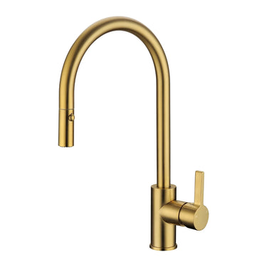 Otus Brushed Gold Pull-Out Kitchen Sink Mixer, front view