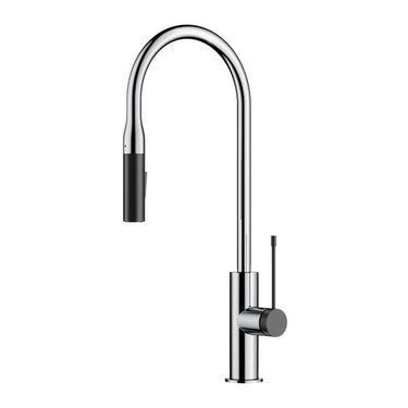 Aziz Chrome & Matte Black Pull-Out Kitchen Sink Mixer, front view