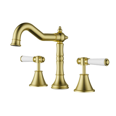 Ikon Clasico Hampton Brushed Gold Basin Tap Set - Ceramic Handle, Lead Free (PCK90NZ04A-LF-BG)