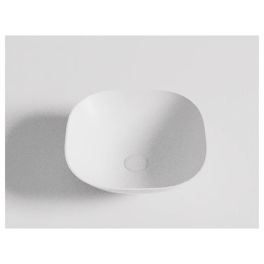 Perry 400mm solid surface stone above counter basin in matte white with soft square shape