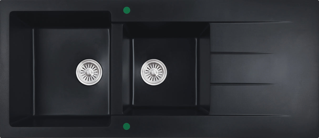 Cora Granite One and Half Bowl with Drainer Kitchen Sink 1160x500x210mm Black