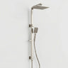 Aquaperla brushed nickel square twin shower rail set with overhead shower and 3 function hand shower
