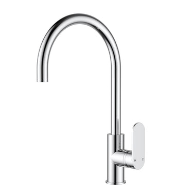 Sora Chrome Gooseneck Kitchen and Laundry Sink Mixer, front view