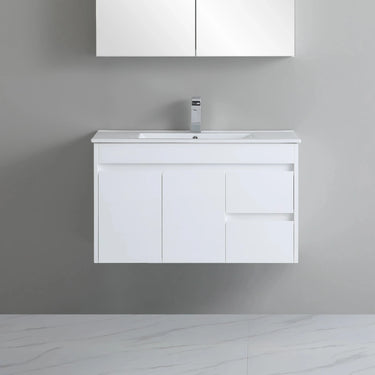 Polar PVC 900x360mm Ensuite Slim Narrow Compact Wall Hung Bathroom Vanity - RJ Bathroom