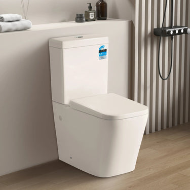 Qubist Box Rim Square Back To Wall Ceramic Toilet Suite Matte Black Press Button - RJ Bathroom