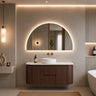 Ravello 1200mm curved timber wall hung vanity in Walnut Mocha Oak single bowl styled in a modern Australian bathroom - RJ Bathroom