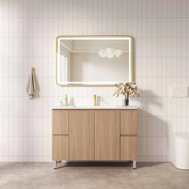 Rita Timber Look Elegant Oak 1200mm Four Drawer Freestanding Vanity on adjustable legs - RJ Bathroom