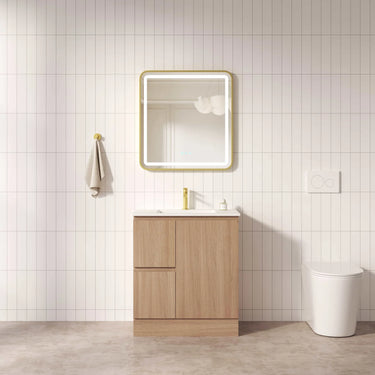 Rita Elegant Oak 750mm left hand drawer freestanding vanity with the optional kickboard - RJ Bathroom