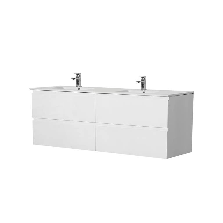 Riva PVC Waterproof Four Drawers 1200mm Double Bowl Wall Hung Bathroom Vanity