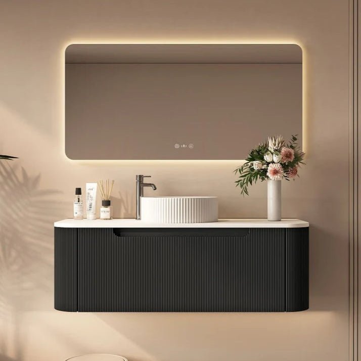 Rome Fluted Curved All Drawer Wall Hung Vanity 1200mm Matte Black - RJ Bathroom