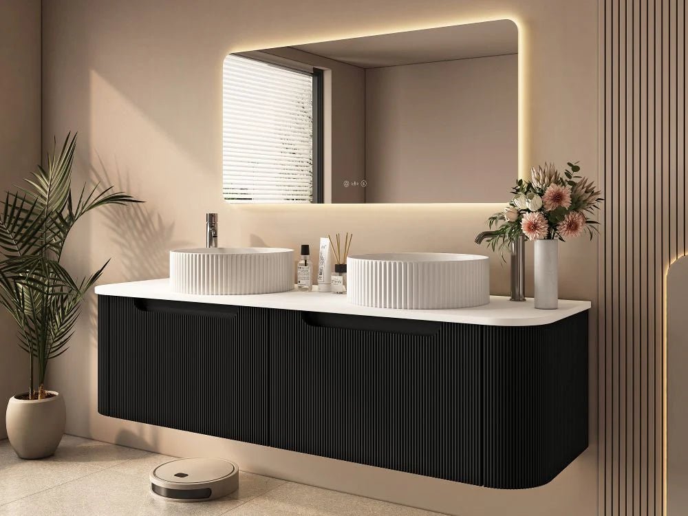 Rome Fluted Curved All Drawer Wall Hung Vanity 1500mm Matte Black - RJ Bathroom