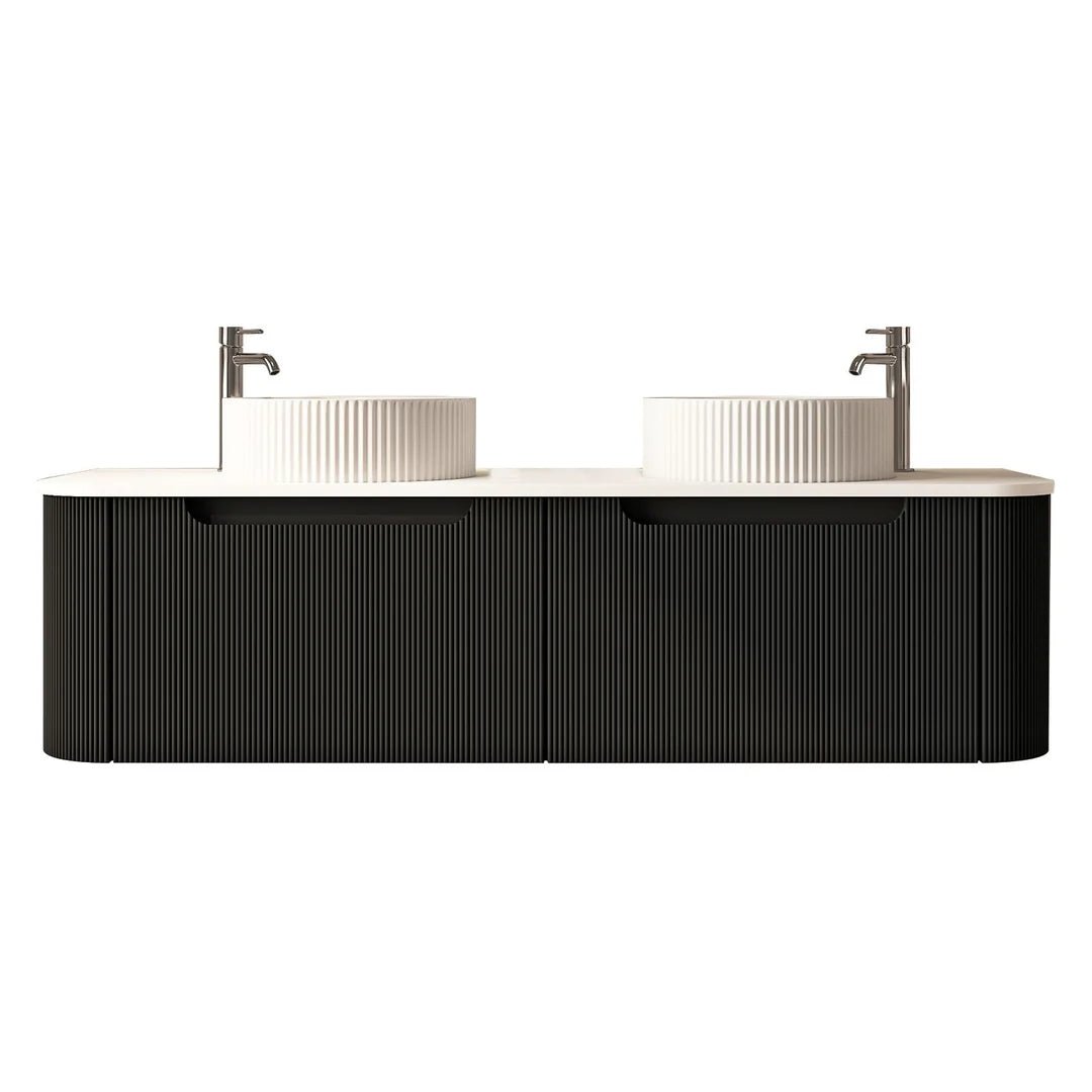 Rome Fluted Curved All Drawer Wall Hung Vanity 1500mm Matte Black - RJ Bathroom
